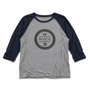 RVCA ANP Raglan Baseball Tee Mens Small Gray Navy 3 4 Sleeve Shirt